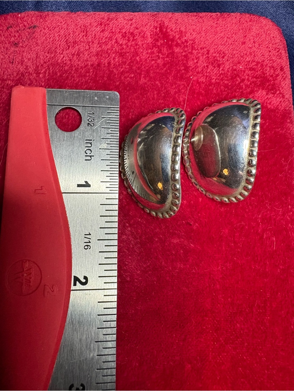 Earrings Vintage Chunky Sterling Silver Curved Oval Post-back Southwestern - Picture 4 of 10